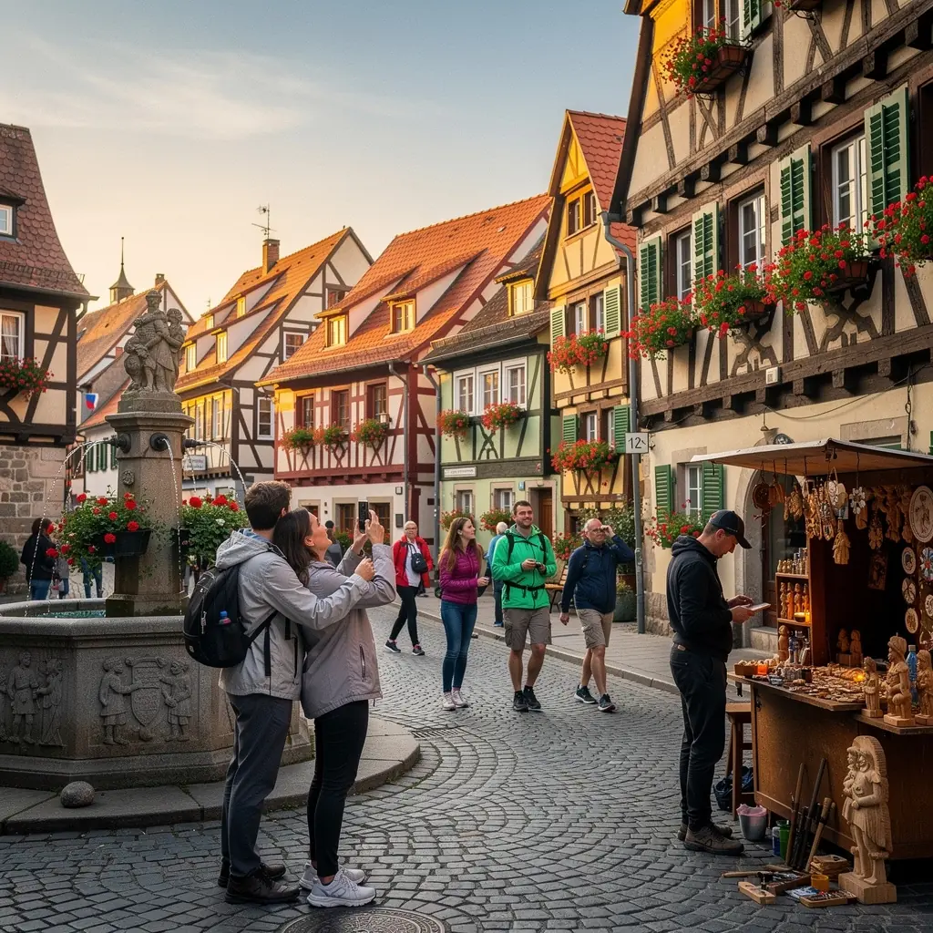 Ein malerischer Blick auf ein deutsches Stadtzentrum mit historischen Gebäuden.